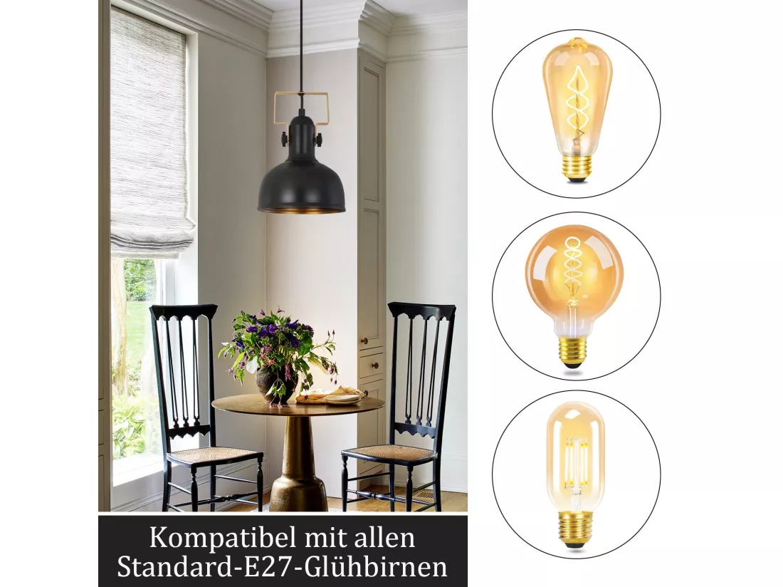 NETTLIFE Lampe à Suspendre Vintage 1 flamme Noir Rétro Industrielle Douille E27 MAX.40W