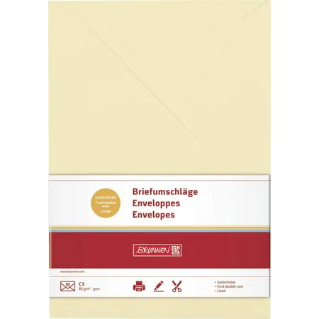 BRUNNEN Briefumschläge, chamois, 80g/m², C5, 10 Hüllen