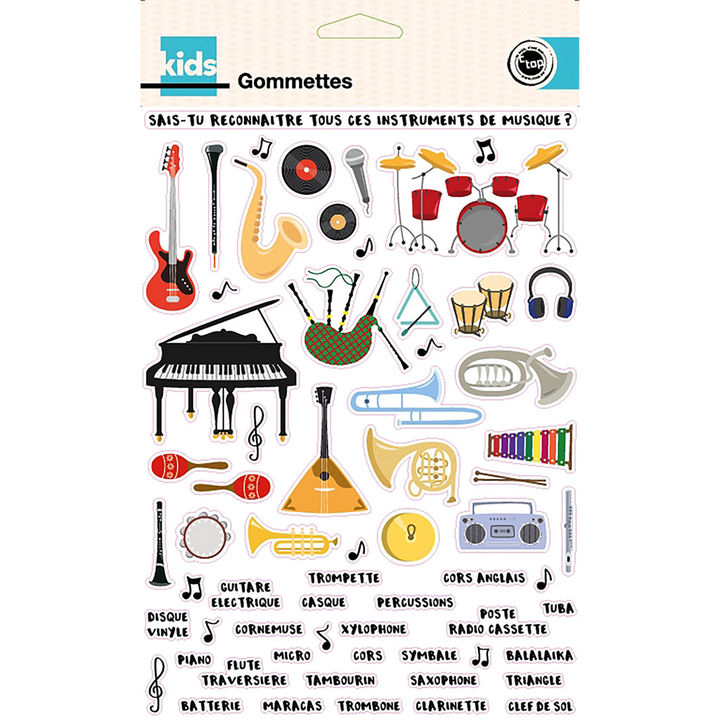 Planche de 117 gommettes instruments de musique