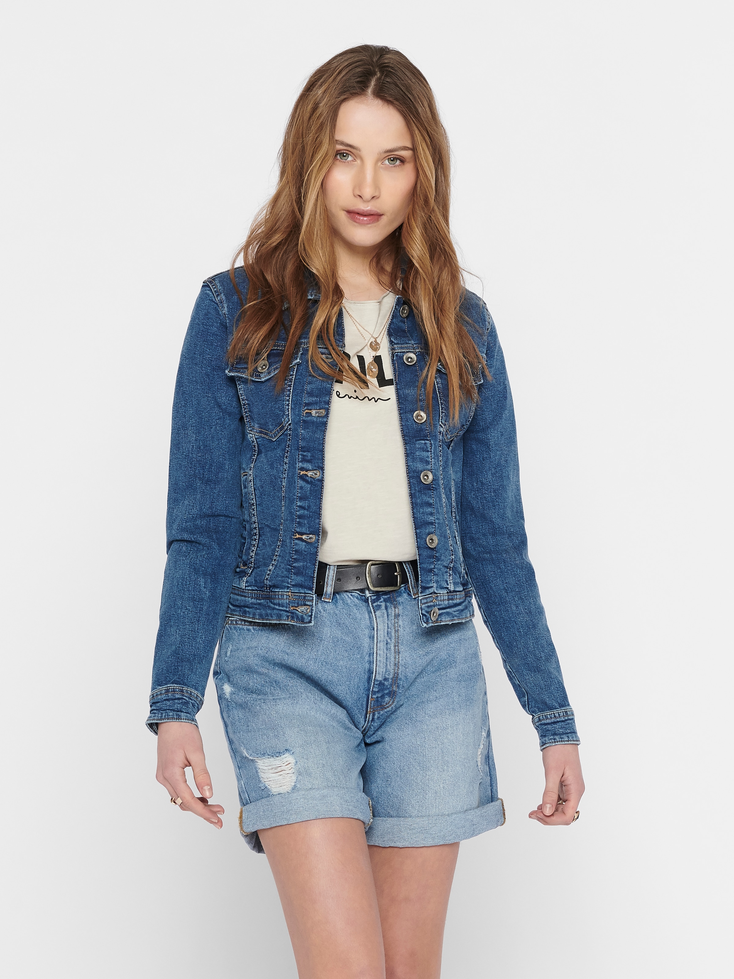 ONLY Jeansjacke »ONLTIA DNM JACKET MB BEX02 NOOS« in leichter Used-Waschung mit Stretch
