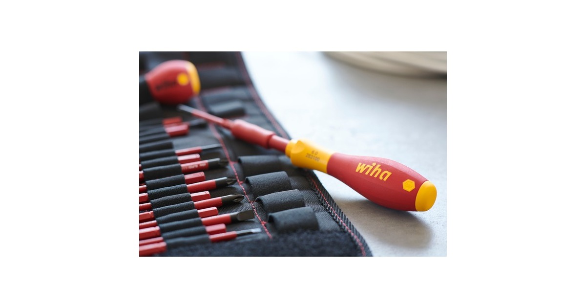 WihaSchroevendraaier en bitset slimVario  (Rood/geel, Sleufkop, Pozidriv, PlusMin/Pozidriv 10-delig incl. opvouwbaar etui)