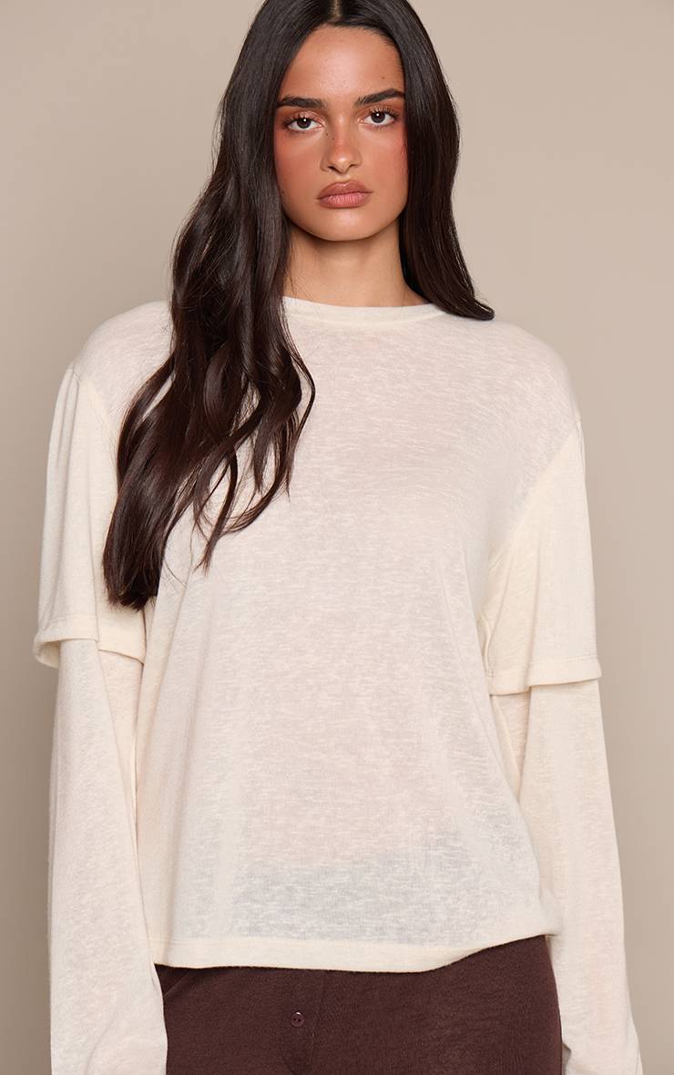 T-shirt Oversize À Manches Superposées En Jersey Chiné Slub