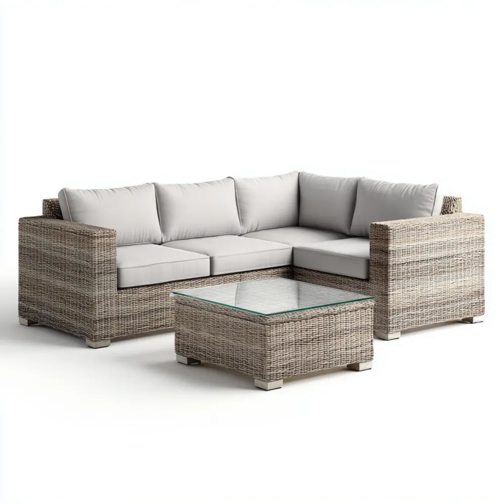 Garten-Sofaset Rattan-Material 220x220x70 cm - Grau/Natürlicher Braun