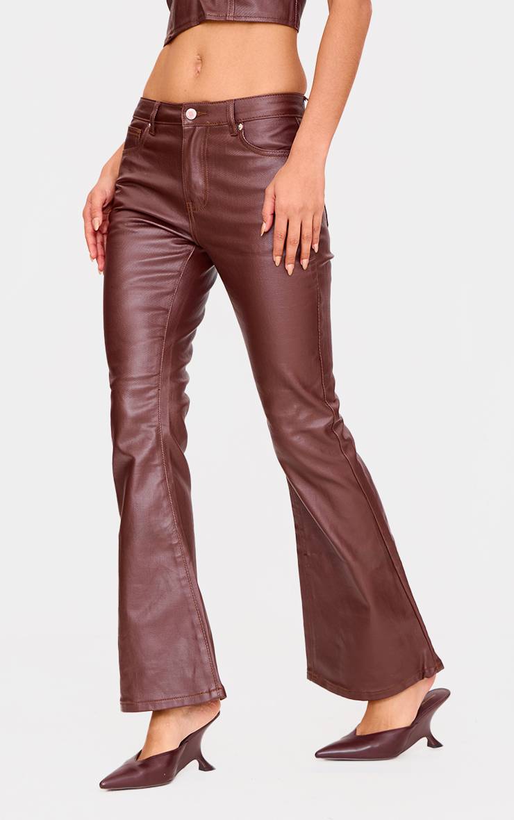 Marron Jean Évasé En Denim Enduit