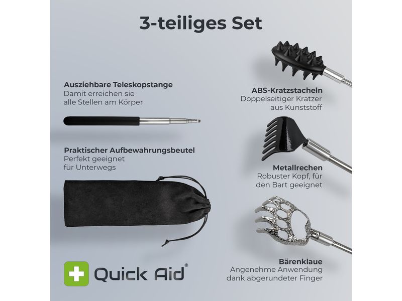 Quick Aid Teleskop-Rückenkratzer Set 1 Stück Rückenkratzer aus hochwertigem Edelstahl