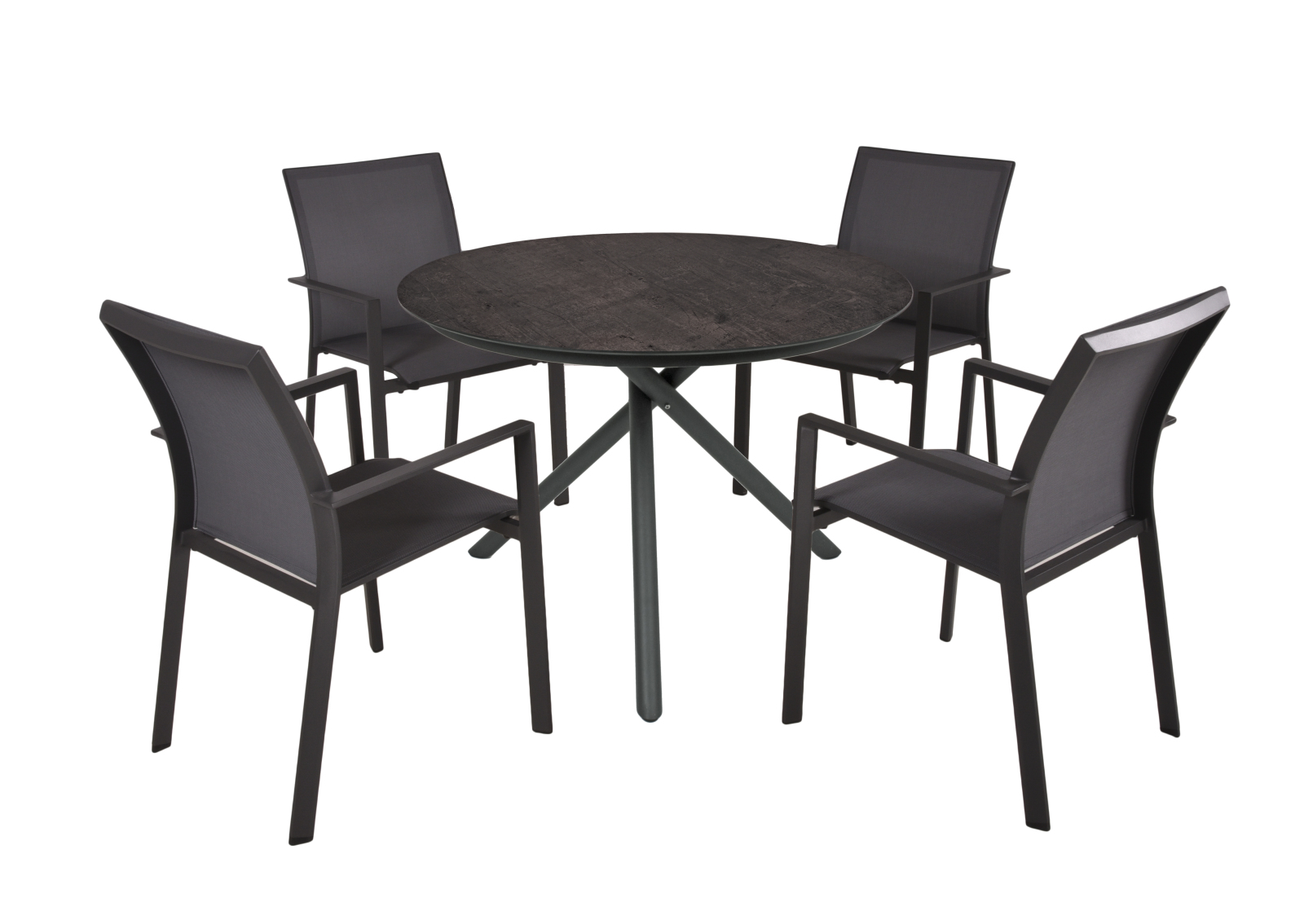 5-teilige Tischgruppe SOPHIA 10 - pfefferschwarz - Aluminium