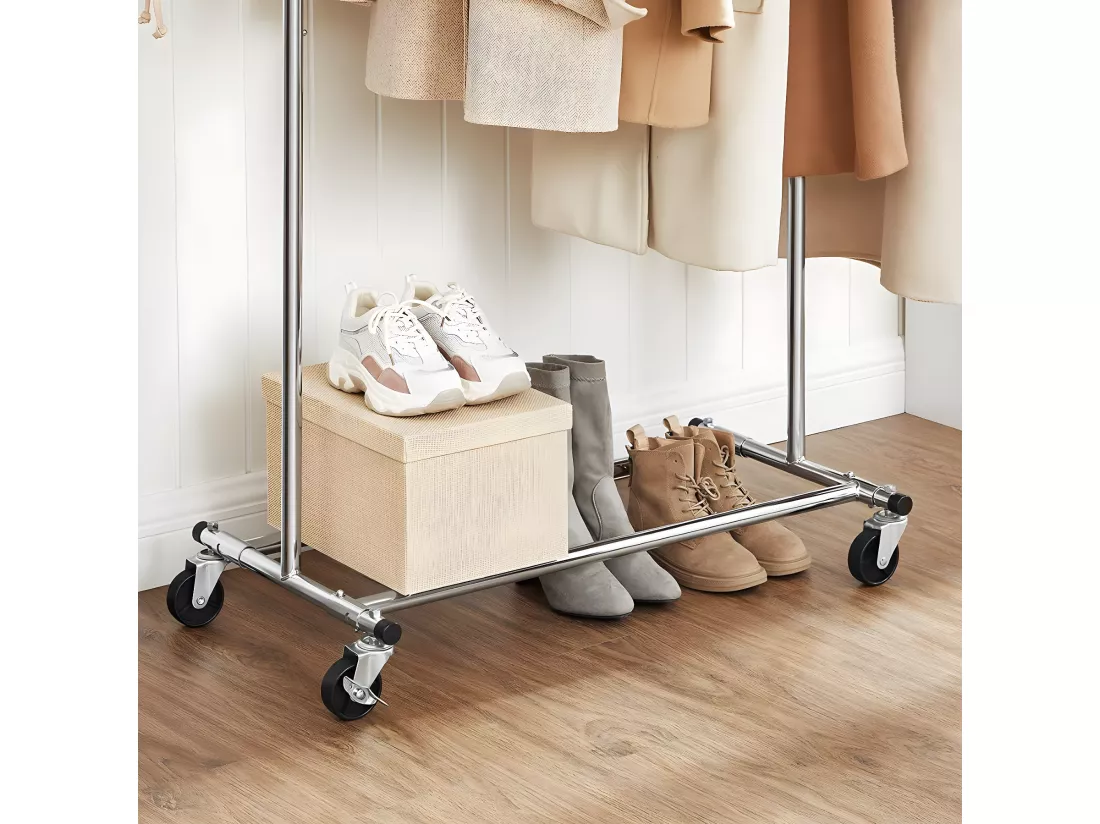 Portant à Vêtements sur Roues avec Tringle Extensible 92-132 cm