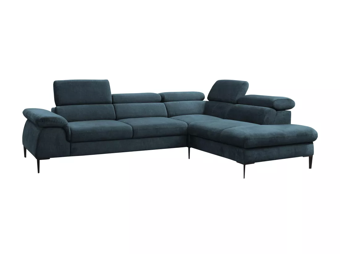 Grand canapé d'angle droit convertible en velours bleu nuit SEPINA de Pascal Morabito