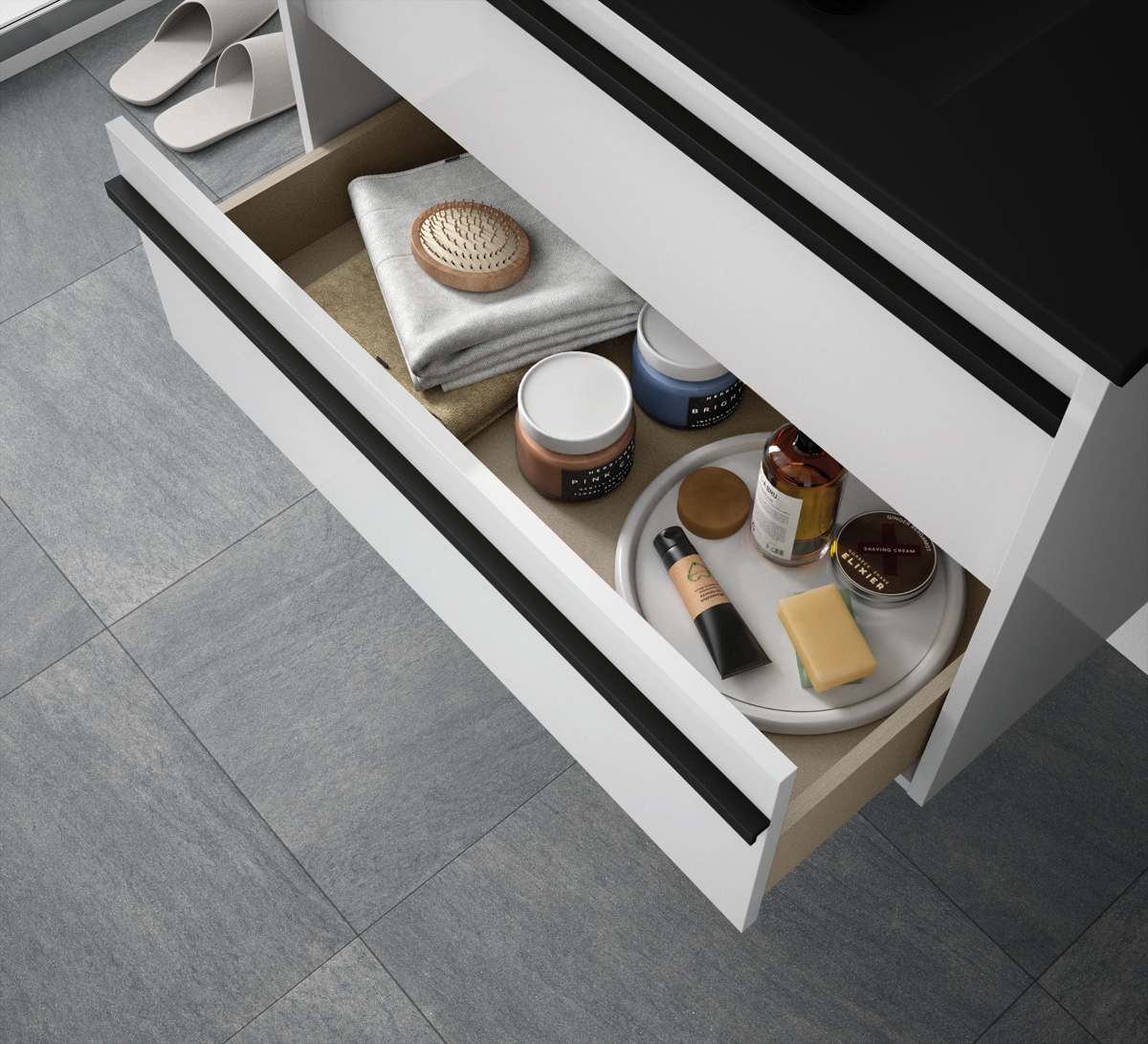 Muebles Resh badkamermeubel wit hoogglans 100cm met zwarte wastafel zonder kraangat