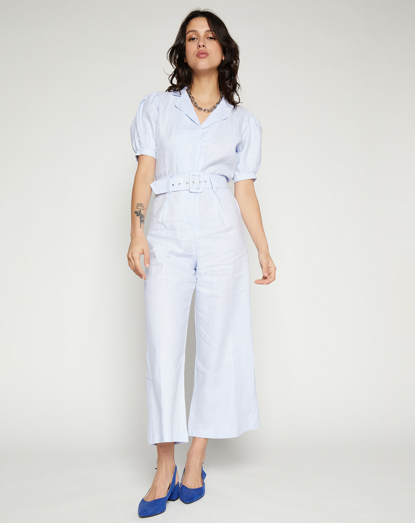 Faithfull the Brand Combinaison 100% Lin Frederikke bleu clair
