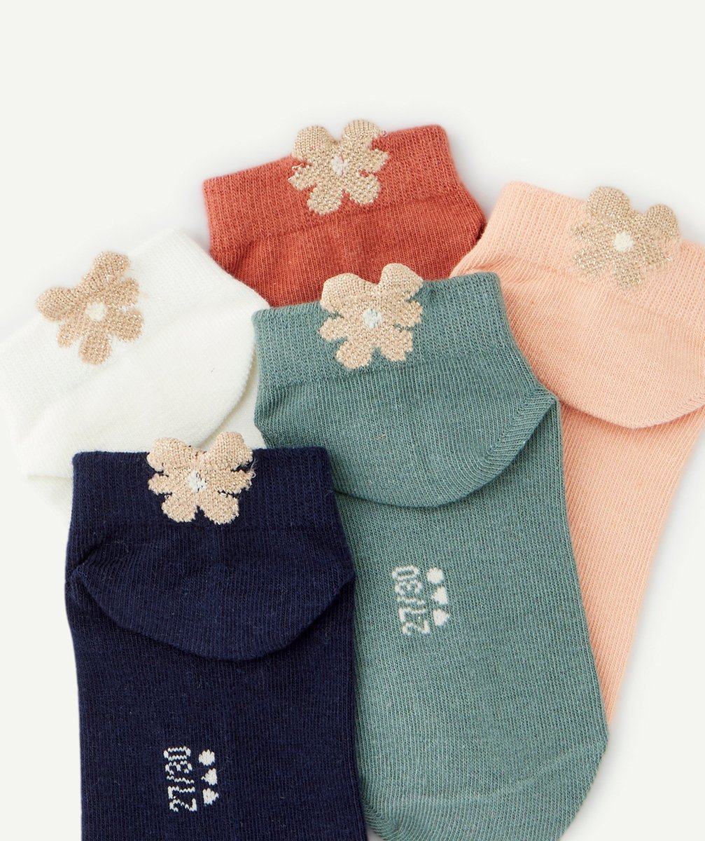 LOT DE 5 PAIRES DE CHAUSSETTES FILLE UNIES AVEC FLEURS