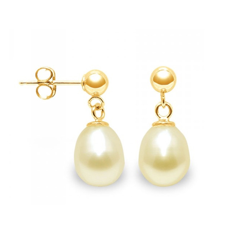 Boucles d'Oreilles Femme pendantes Perles de Culture Dorées et or jaune 750/1000