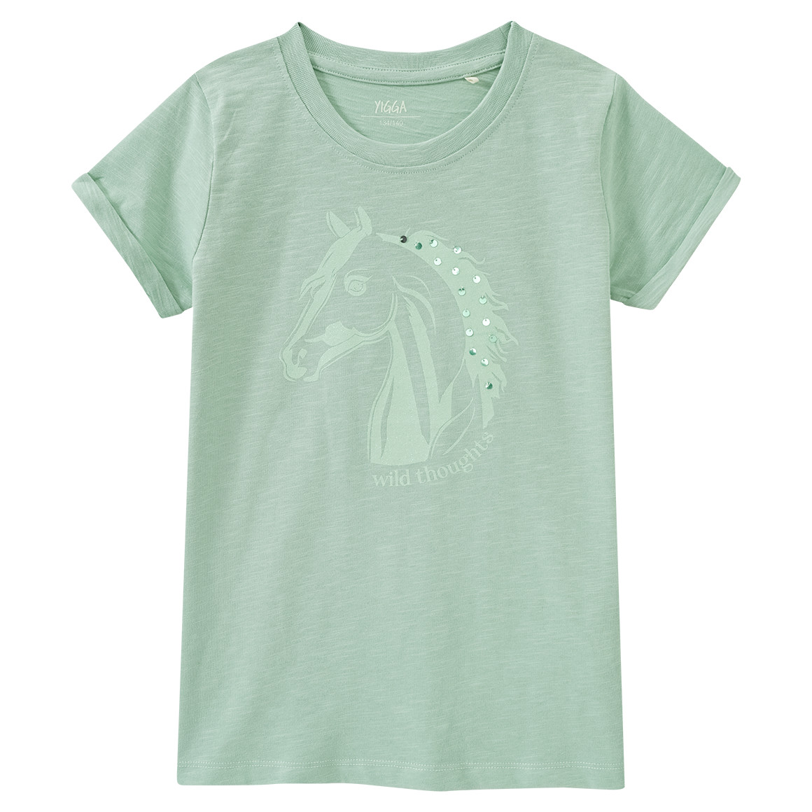 Yigga Mädchen T-Shirt mit Pferde-Motiv hellgrün
