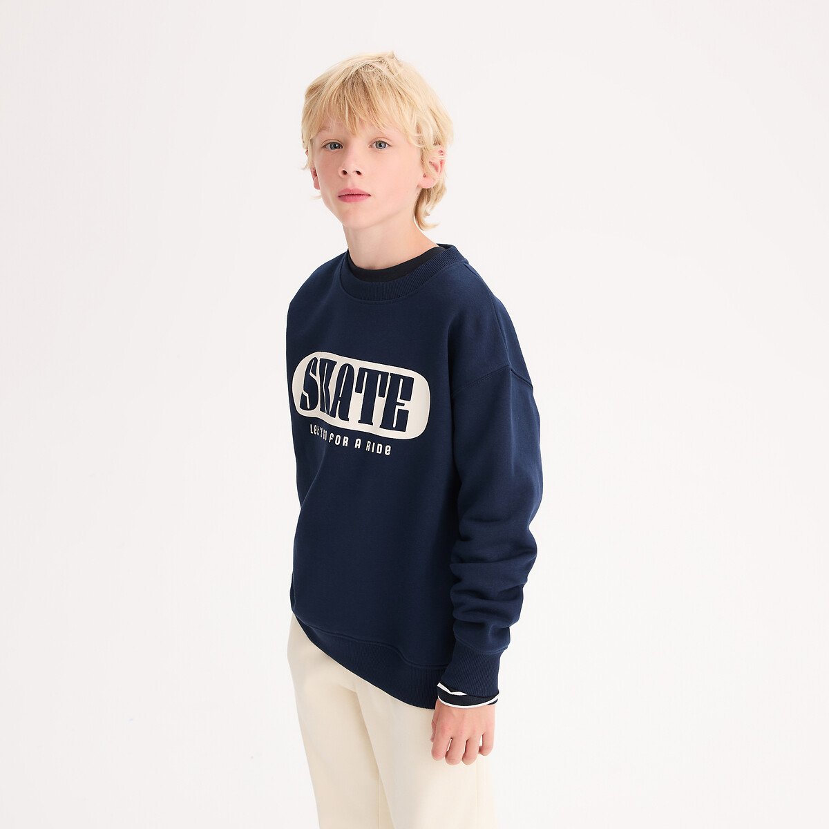 COLEÇÕES LA REDOUTE<br>Suéter com gola redonda e texto, em fleece