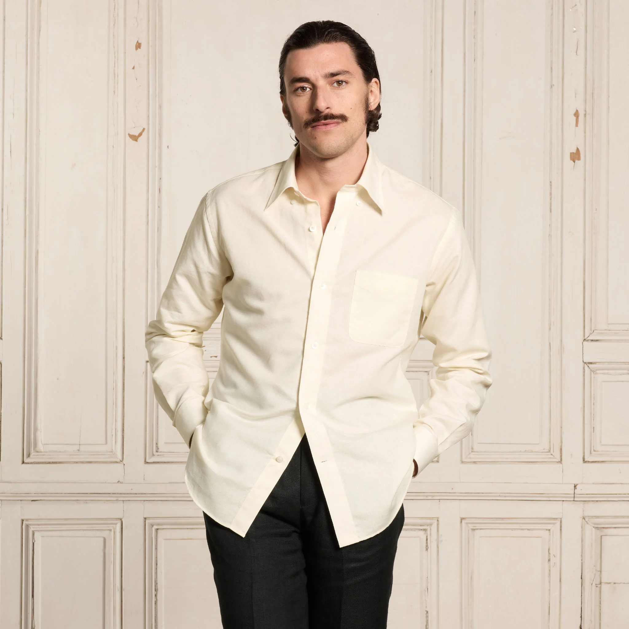 Ecru cotton and linen shirt