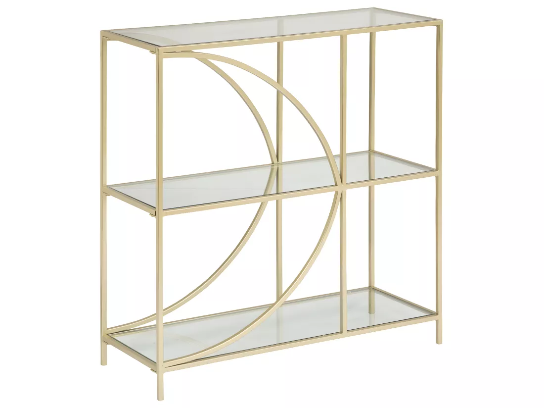 Meuble Étagère en Métal Doré 3 tablettes en Verre trempé 81 x 87 cm