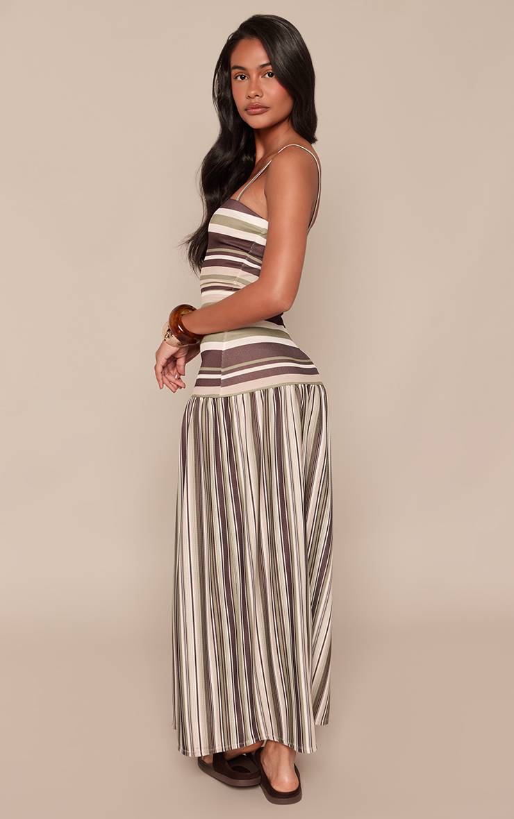 Vert Foncé Robe Maxi À Bretelles À Taille Basse Rayée
