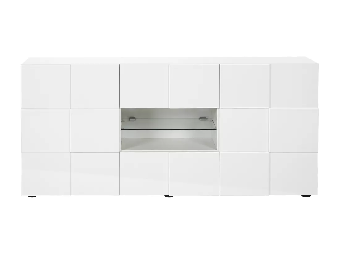 Buffet CALISTO - LEDs - 2 portes & 2 tiroirs - Blanc laqué