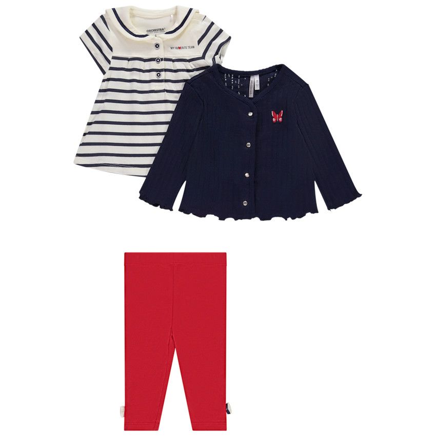 Ensemble 3 pièces avec tunique esprit marinière pour bébé fille - Bleu marine