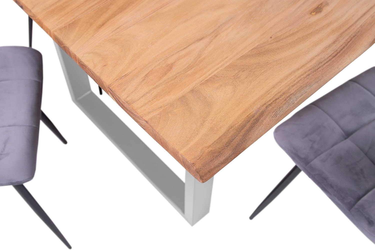 SAM Baumkantentisch 120 x 80 cm Dana, massiver Esstisch Eiche, Esszimmertisch mit U-Gestell aus Metall Silber, echte Baumkante, pflegeleichter Holztisch