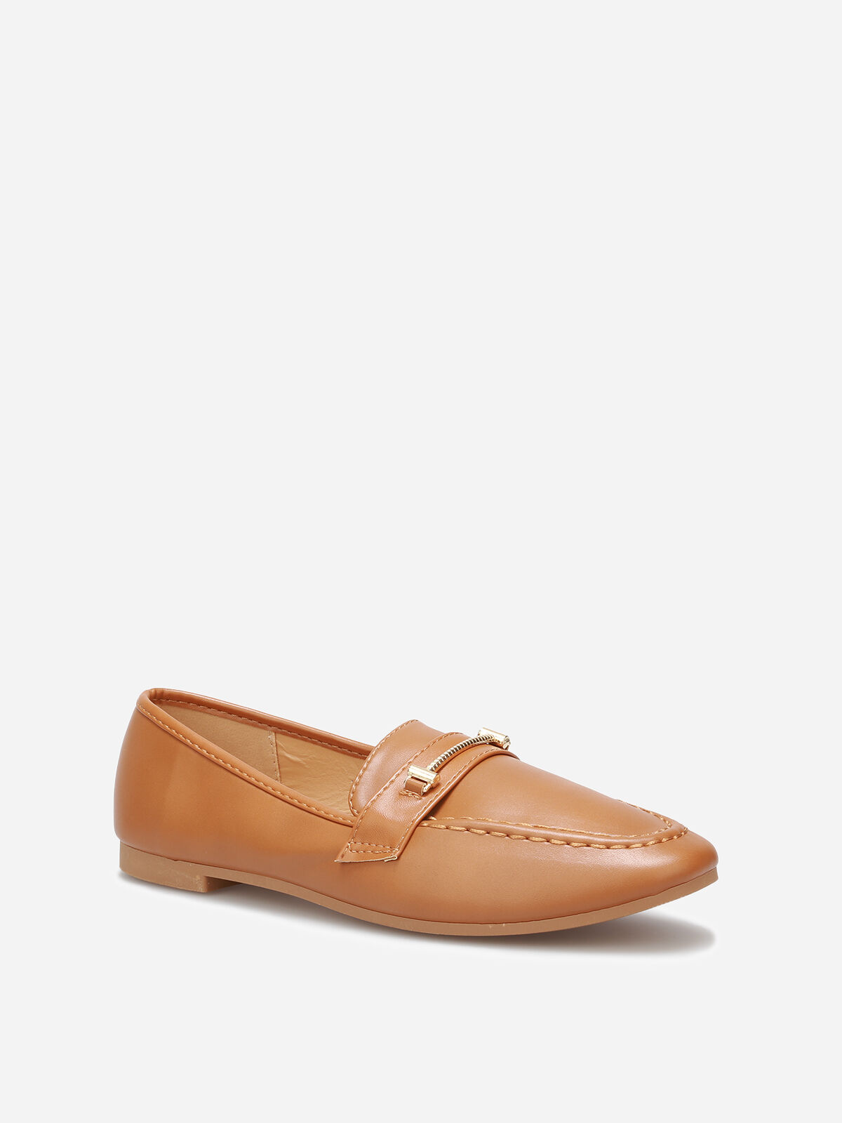 Mocassins avec surpiqûres et bride dorée- Marron clair