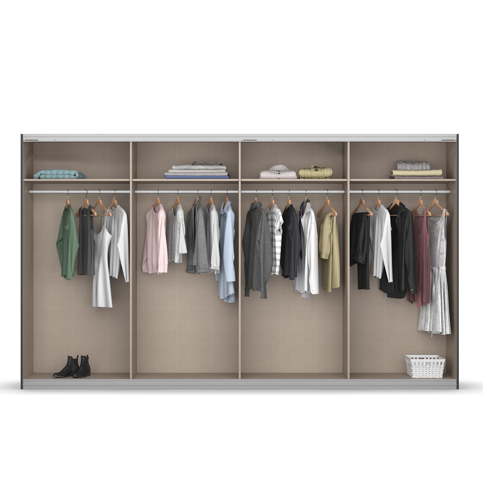 Schwebetürenschrank - Alpinweiß-Basaltglas - 4-türig - 360 cm