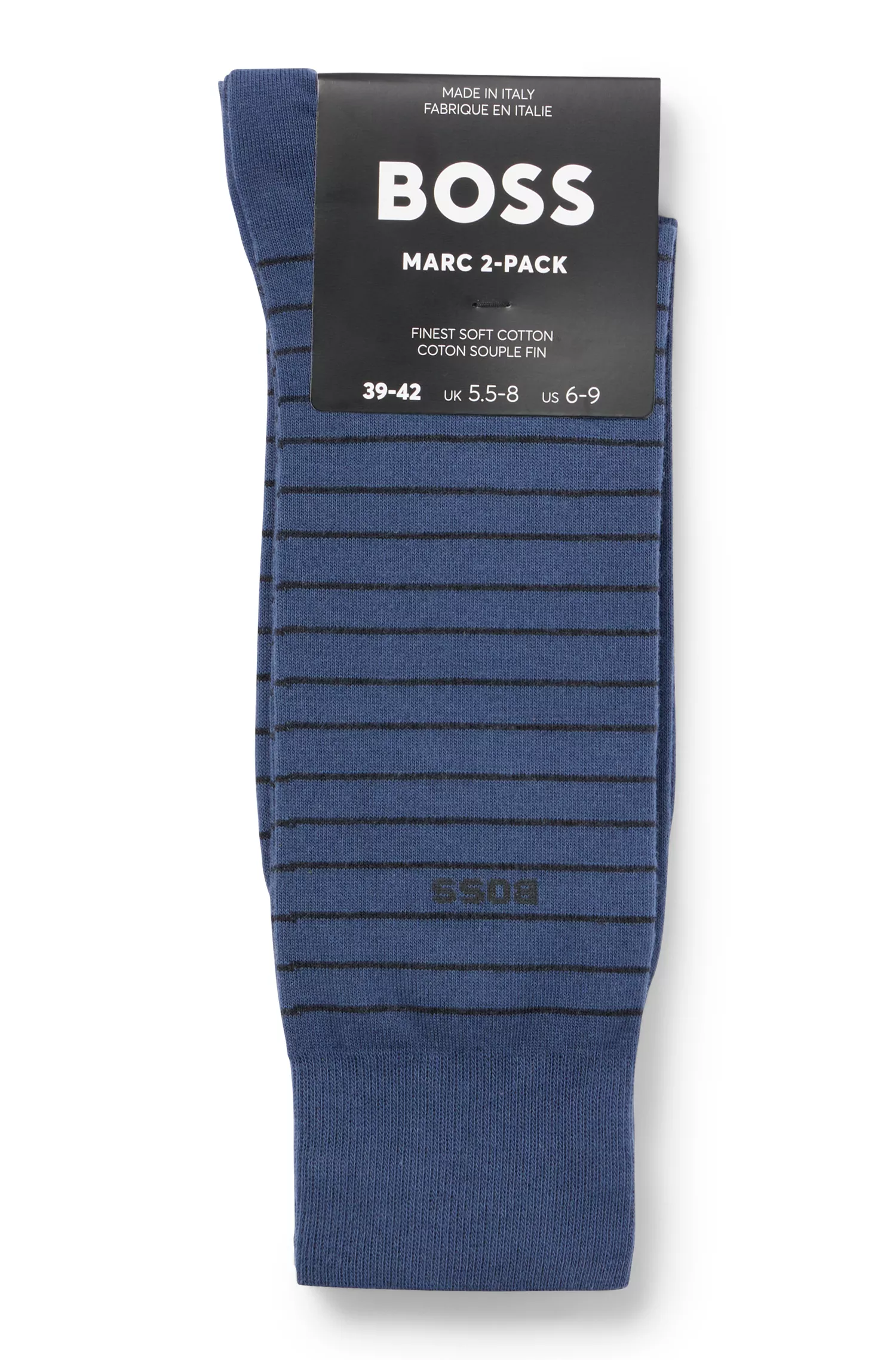 BOSS Black - Pacote com dois pares de meias de comprimento normal em algodão elástico.