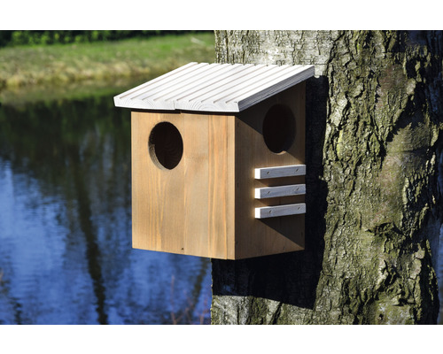 Eekhoornhuisje, dobarhout, 26 x 14 x 29 cm, bruin en wit