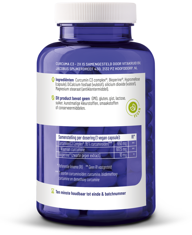 Vitakruid Curcuma C3-2X (95% Curcuminoïden) Met Bioperine® 120 (120 vega capsules)