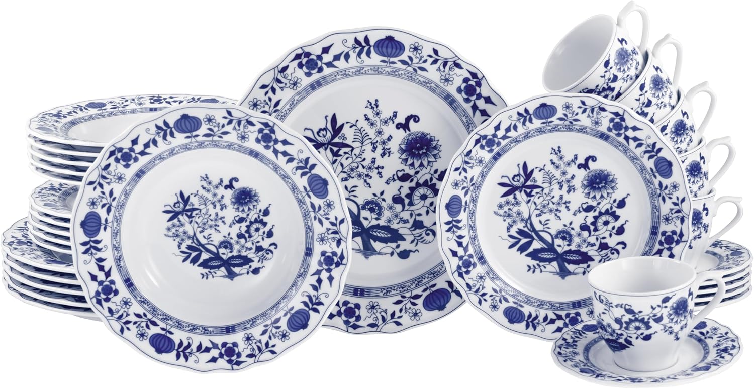 CreaTable, 17133, Serie Flora Zwiebelmuster, 30-teiliges Geschirrset, Kombiservice aus Porzellan, spülmaschinen- und mikrowellengeeignet, Made in Europe