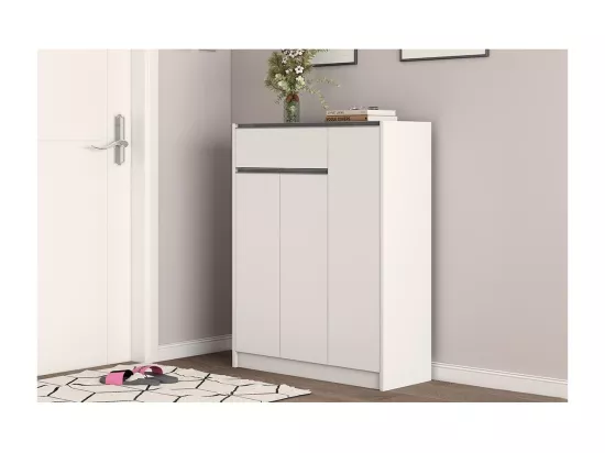 Meuble à chaussures PARRA, 3 portes et 1 tiroir coloris blanc