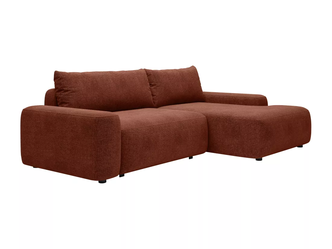 Canapé d'angle droit convertible en tissu texturé terracotta DAVISO