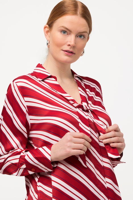 Longbluse, Streifen, A-Linie, Hemdkragen, Langarm