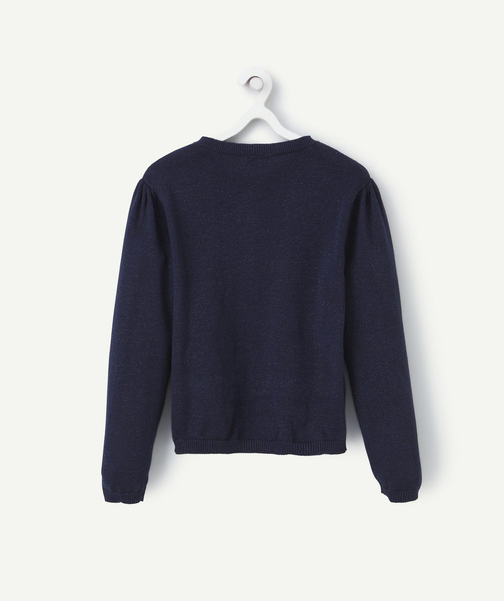 CARDIGAN MANCHES LONGUES FILLE BLEU MARINE AVEC DÉTAILS PAILLETÉS