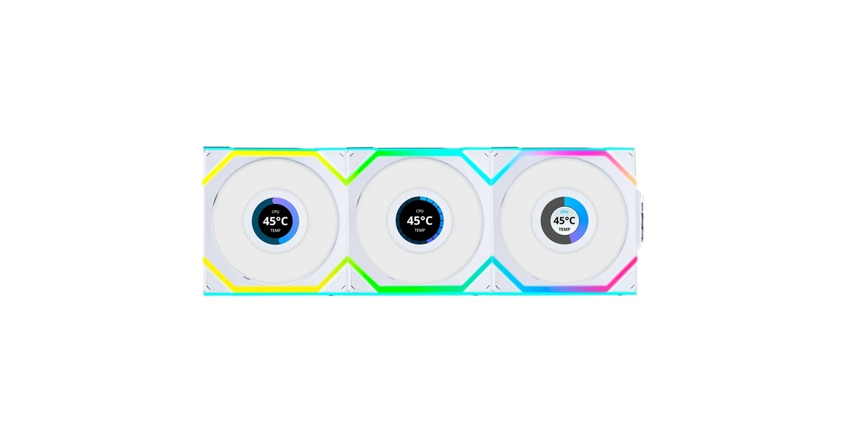 Lian LiUNI FAN SL120 LCD Wireless RGB case fans  (Wit, 3 stuks, 120 x 124.5 x 28 mm, PWM)
