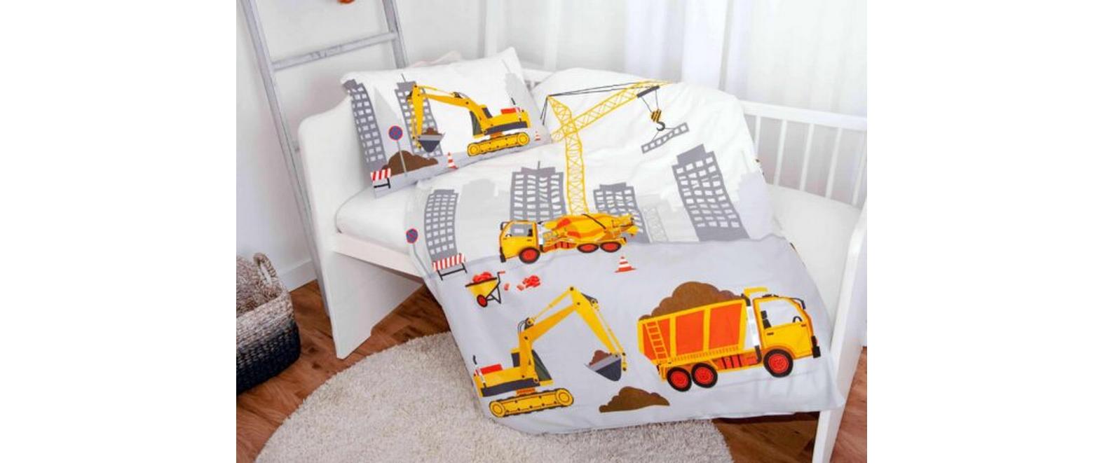 Kinder Bettwäschegarnitur Baustelle, 100/135 cm+40/60 cmBettwäsche-Set für Kinder aus 100% Baumwolle