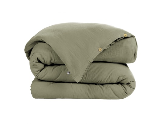 TERRE DE NUIT - Housse de couette double gaze de coton kaki 240x220 cm