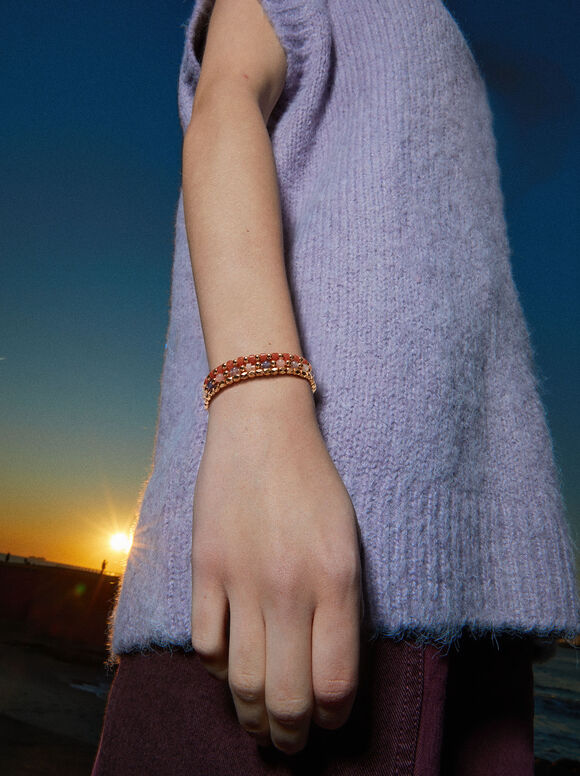 Conjunto de pulseiras elásticas com pedra - Multicolorido