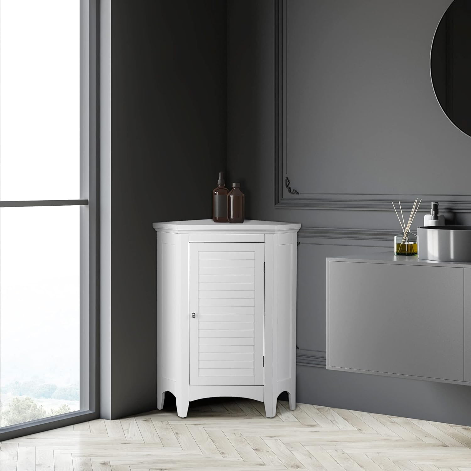 Elegant Home Fashions Badschrank Badmöbel Weiß Holzschrank Freistehende Badezimmer Teamson ELG-586