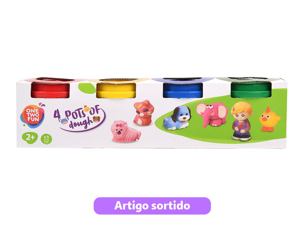 POTE DE PLASTICINA ONE TWO FUN 140G PACK 4 UNIDADES MODELOS SORTIDOS