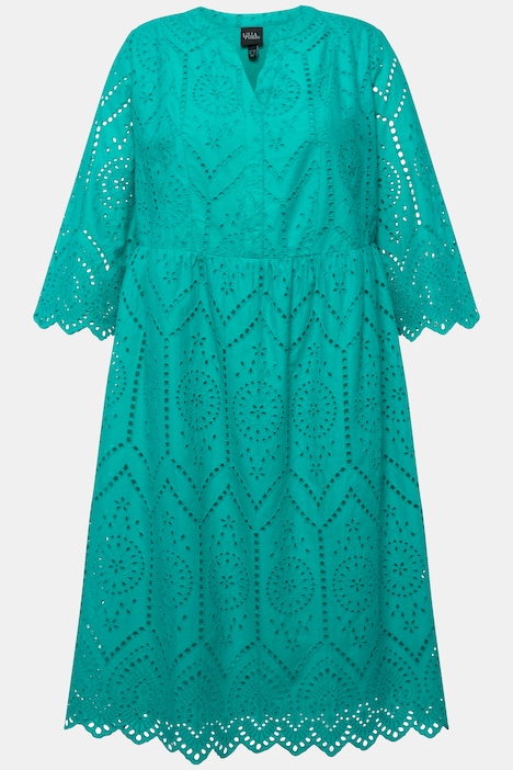 Midikleid, Lochspitze, Tunika-Ausschnitt, 3/4-Arm
