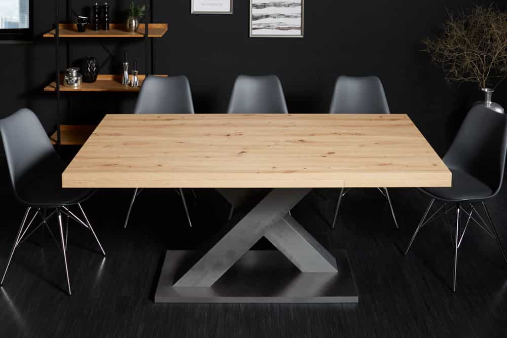 Ausziehbarer Esstisch MONTREAL 180-280cm Asteiche Holz X-Gestell Schwarzstahl