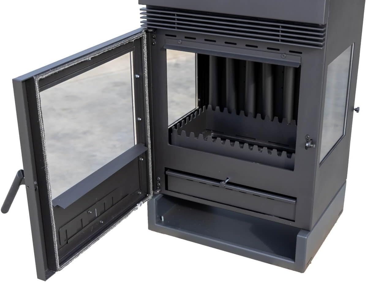 Kaminofen mit Backfach Panoramakamin Dreiseitig Glas 3 Scheiben Teba TKS 15 Verglast 3 Seiten Holzofen 12,8 kW Kamin Ofen Holz Holzherd Küchenofen