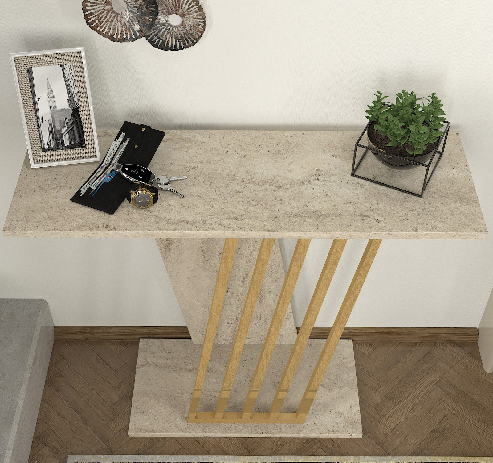 Konsolentisch - beige-Granit Optik - 90 cm