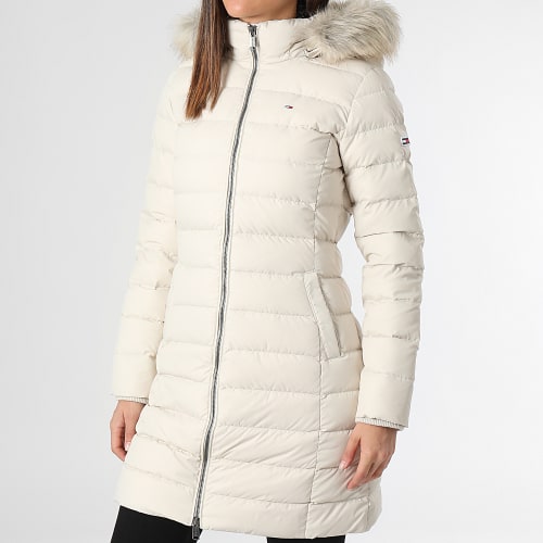 Doudoune Longue Capuche Fourrure Femme Essential 9060 Beige Clair