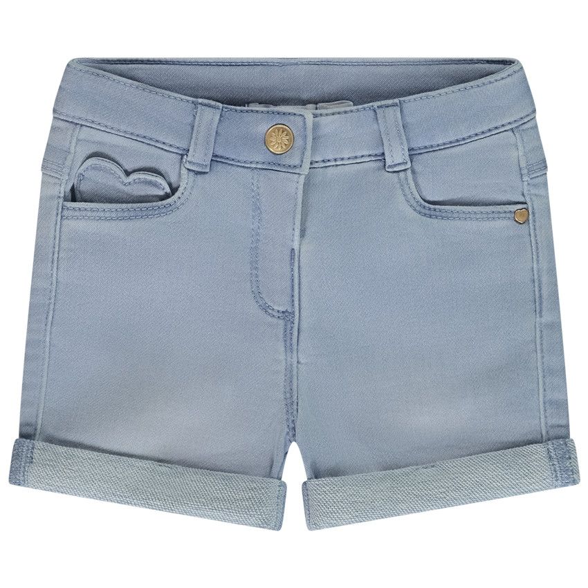 Short effet jean à poche cœur pour bébé fille - Bleu