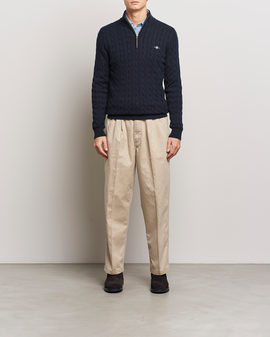 GANT Cotton Cable Half Zip Evening Blue