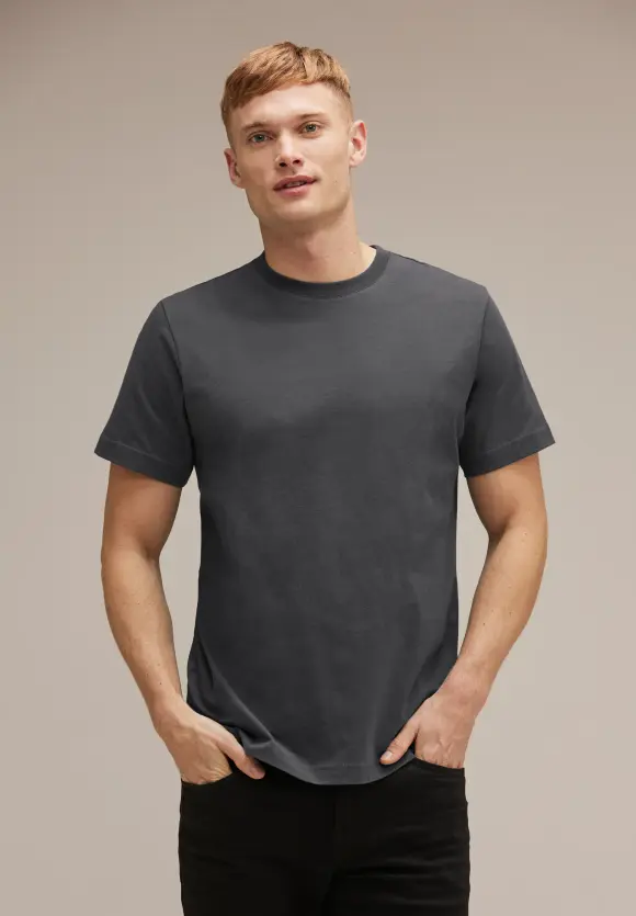 Basic T-Shirt in Unifarbe - dark iron grey