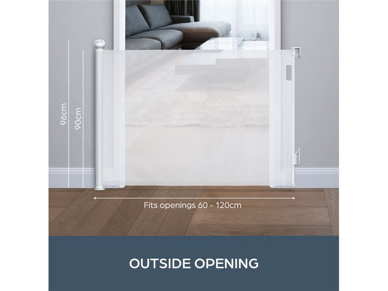 DREAMBABY Türschutzgitter Glide n Hide 60 cm - 140 cm Weiss Einziehbares Türschutzgitter zum Anschrauben