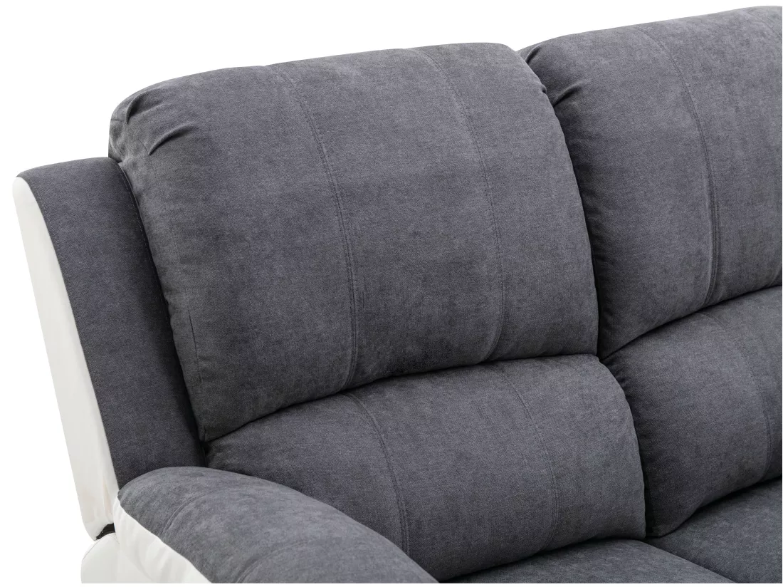 Canapés 3 places 2 places et un fauteuil relax en microfibre et simili gris et blanc BRODY